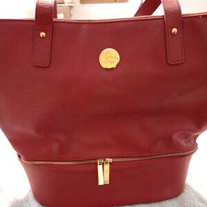 Joy Mangano Large 100% LEATHER Travel Tote - RED